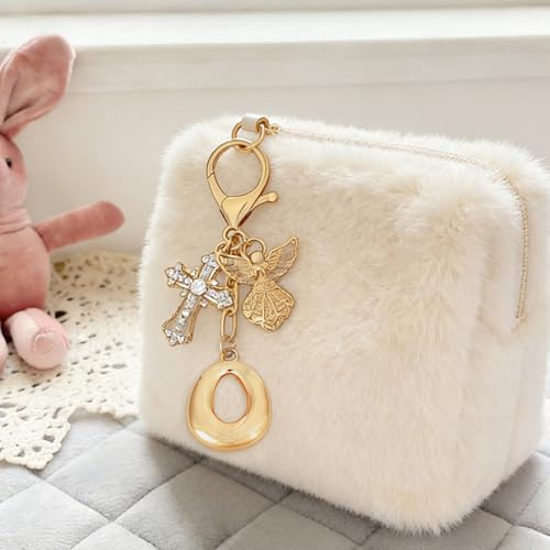Snycler Bubble Initial Keychain Bag Charms for Women, A-Z Letter Keychain - color: Gold - Angel & Cross Initial