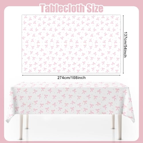 3Pcs Coquette Pink Bow Tablecloth, Disposable Bow Party Plastic Table Cover - color: Bow
