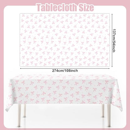 3Pcs Coquette Pink Bow Tablecloth, Disposable Bow Party Plastic Table Cover - color: Bow