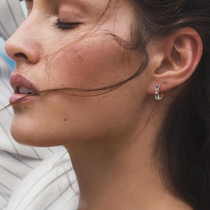 14K Gold Huggie Earrings for Women Silver Huggie Hoop Earrings Cubic Zirconia Huggie Earrings Stud Earrings Lightweight Dainty Hypoallergenic Earrings Jewelry Gifts - color: Silver Rainbow CZ Huggies