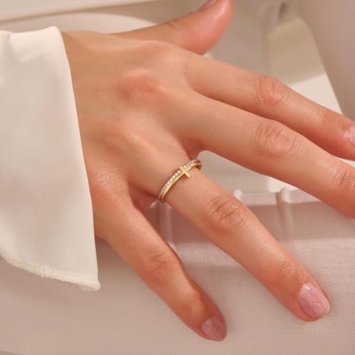 Cross Ring Women 14K Gold Plated Statement Stackable Engagement Christian - color: C - Gold