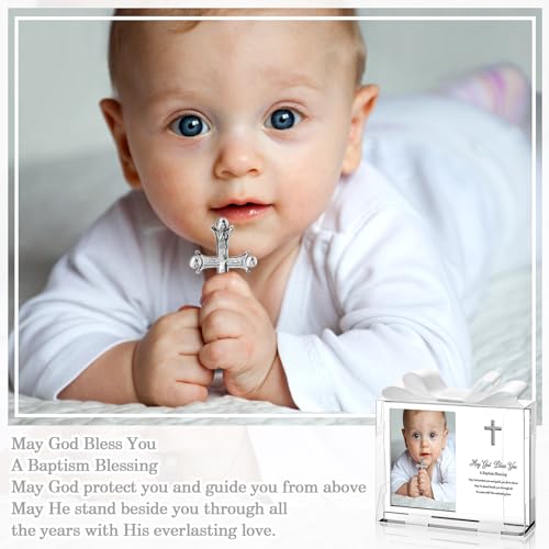 Vercraft 24 Set Baptism Picture Frame 3.5 x 5 Acrylic Baby Shower Baptism Favor Christening Gifts for Boy Girl with Plastic Crystal Boxes and Satin Ribbon Bows for Religious First Communion(White) - color: White