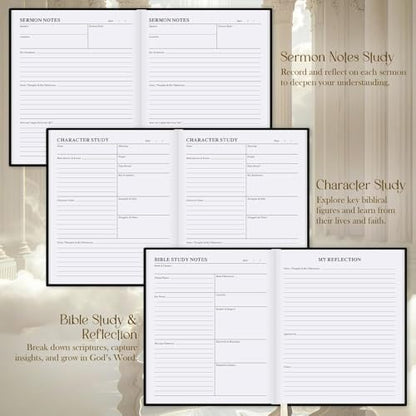 Lanpn Bible Study Guide Journals for Men with Tabs & Highlighters, Church Notes Taking Daily Devotional Journaling, Linen Bible Prayer Notebook Christian Religious Faith Based Gifts, Black - color: Black