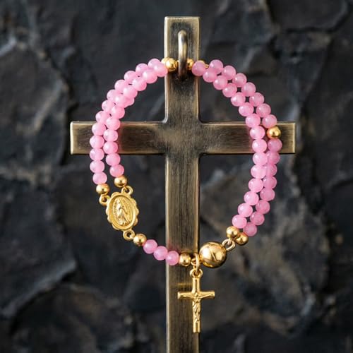 Cross Rosary Bracelet for Women Handcrafted Crystal Virgin Mary Cross Beaded Bracelets Christian Faith Link Bracelets Crucifix Religious Christian Faith Jewelry - color: Purple