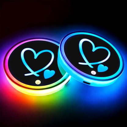2 Hearts Car LED Cup Holder Lights Vibration Sensor Cups Coasters - color: 2 Hearts