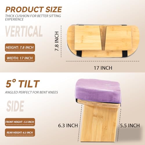 Bamboo Meditation Bench, Foldable Prayer Stool (Purple-Bag) - color: Purple-bag