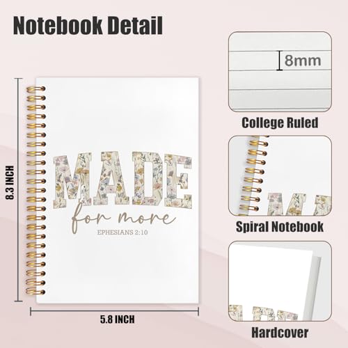 Floral Made for More Christian Spiral Notebook Journal 5.5x8.3in, Christian Gifts for Women Faith, Religious Scripture Bible Prayer Hardcover Journal Notebook for Church Study Work Office - color: Floral Made for More Christian