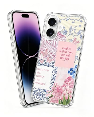 Pink Christian Phone Case Compatible with iPhone 17, Jesus God Floral Aesthetic Phone Cover for iPhone 17 - color: Pink Christian