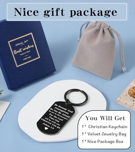Christian Gifts for Men Boys, Bible Verse Dog Tag Cross Keychain for Birthday Christmas, First Communion Baptism Gifts - style: Joshua 1:9