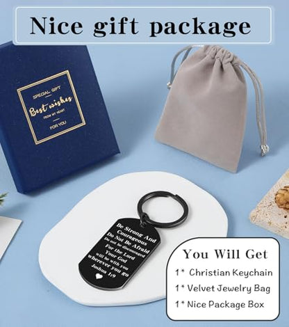 Christian Gifts for Men Boys, Bible Verse Dog Tag Cross Keychain for Birthday Christmas, First Communion Baptism Gifts - style: Joshua 1:9