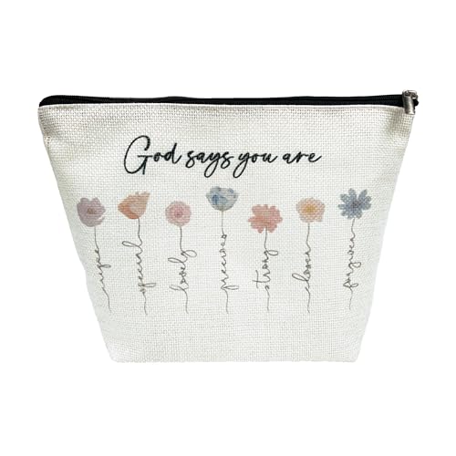 1 Pcs Christian Themed Makeup Bag (8.66x7x1.57 in) Cosmetic Pouch Printed with Bible Verses Exquisite Floral Pattern Thoughtful Positive Energy Gift for Women (A) - color: A