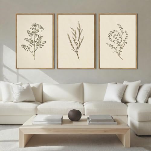 ANHUIB Neutral Beige Floral Canvas Wall Art Large Cream Botanical Wall Decor Vintage Minimalist Modern Paintings 24x36 Inch Set of 3 for Living Room Dining Room Bedroom - color: Beige Botanical, size: 36"L x 24"W