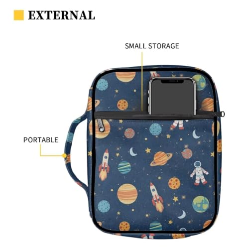 Coldinair Cartoon Bible Covers Bag for Kids,Outer Space Astronaut Carrying Book Case Church Bag Bible Holder with Handle and Zippered Pocket - color: Cartoon Outer Space Astronaut