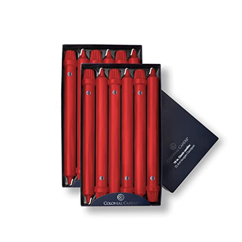 Colonial Candle Unscented Taper Candle, Classic Collection, Red, 10 in, Pack of 12 - Up to 8 Hours Burn - color: Red, size: 10 In, style: Classic