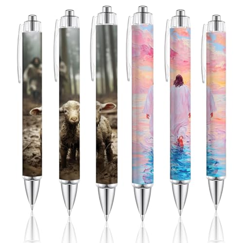 Christian Pens - Jesus Walking on Water & Jesus with Lamb Design, 6Pcs Inspirational Religious Gifts for Sunday School, Baptism Party Favors, Bulk Office and School Supplies for Women and Men - style: Jesus