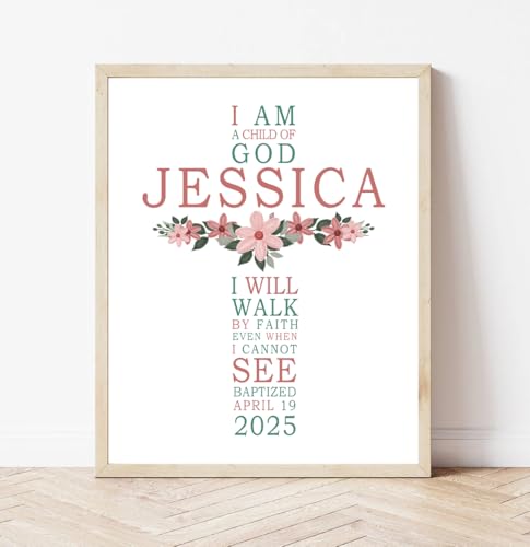 Personalized Baptism Gift For Girl, Baby Boy Gift, Affirmation Baptism Sign, Baptism Sign Dedication, Baptism Gift For Boy and Girl Ideas, Custom Cross With Name and Date Sign Decor Design 19 - color: Design 9