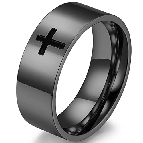 Jude Jewelers 8mm Stainless Steel Classical Simple Plain Christian Cross Religious Wedding Band Ring - color: Black