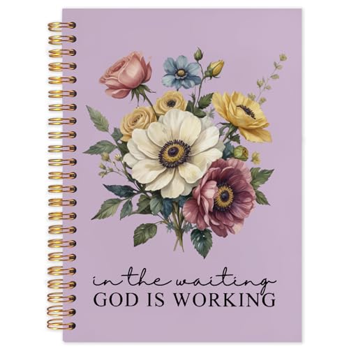 WUCHJ Purple Boho Floral Christian Notebook Journal,Purple Journal God,Bible Verse Journal, in the Waiting God Is Working Religious Spiral Notebook Journal for Note Taking, Christian Faith Gifts for Women, 5.5x8.3 Inch - color: Purple god is working