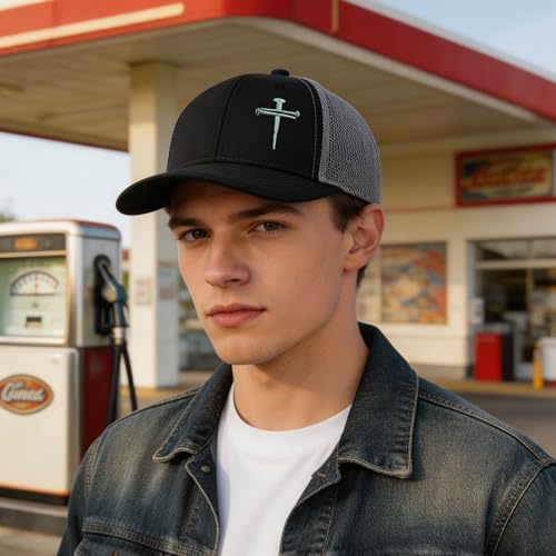 Unisex Embroidered 3 Nails Cross Hats for Men and Women,One Size Fits Most - color: 3 Nails Cross Trucker Hat Black Gray