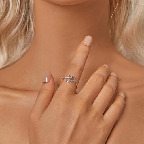 925 Sterling Silver Adjustable Open Ring for Women Trendy Jewelry Gift - color: Silver Dragon