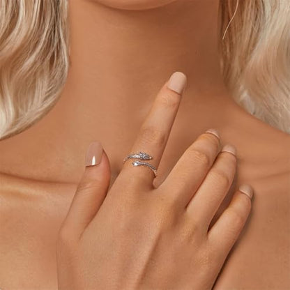 925 Sterling Silver Adjustable Open Ring for Women Trendy Jewelry Gift - color: Silver Dragon