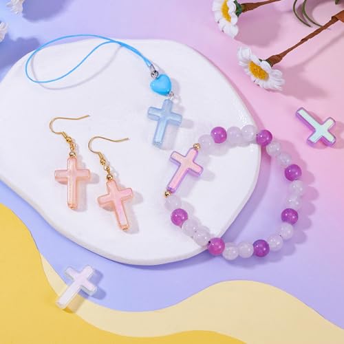 50Pcs Glow in The Dark Resin Cross Beads Random Color Kandi Pastel Crucifix Focal Beads for Pens Keychain Crafts DIY Jesus Bracelet Rosary Jewelry Making Supplies 24.5x17.5mm - color: Random Colors #3
