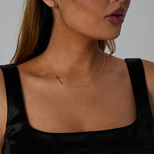 VIROMY Gold Cross Necklace for Women 14K Gold Plated Cute Sidways Cross Pendant Choker Necklaces Simple Trendy Everyday Jewelry for Women - style: Cross Bar-44CM-Gold