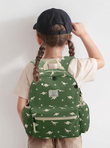 atgark Corduroy Toddler Backpack for Boys Girls Kids Preschool Backpacks - color: Dinosaur Green Corduroy, size: Age 6-10 (15" H Fit A4 Folder)