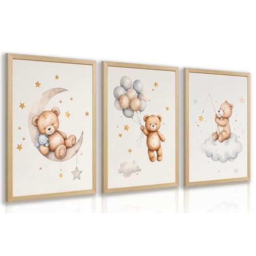 Teddy Bear Pictures Wall Decor, Baby Nursery Wall Art Wood Framed 16x24in - color: Balloonbear, size: 24"L x 16"W