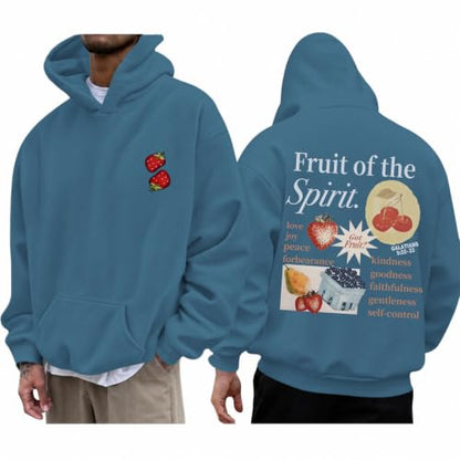 Christian Hoodies for Men Fruit of The Spirit Hoodie Jesus Religious Faith Bible Verse Sweatshirt Graphic Pullover - color: Deep Blue, size: X-Large