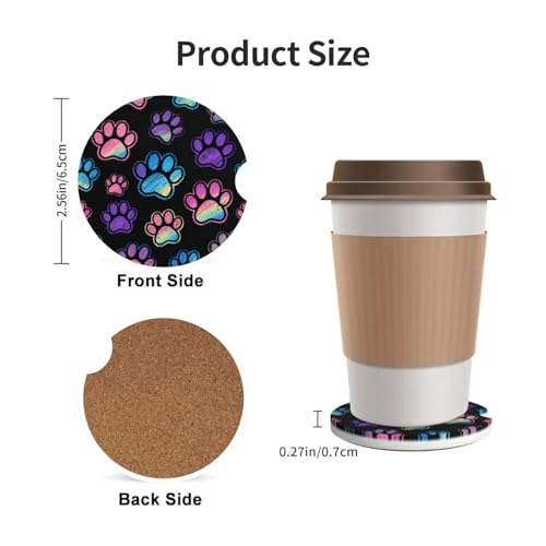 Dog Paw 2 Pack Car Cup Holder Coasters Ceramic Drink Coasters - color: Blue
