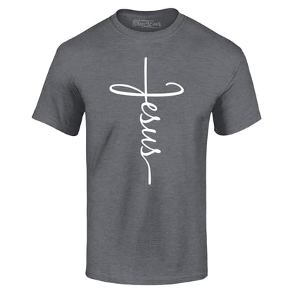 Jesus Cross T-Shirt - Christian Religious Graphic Tee for Men Women - color: Dark Heather, size: X-Large