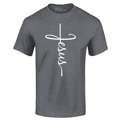 Jesus Cross T-Shirt - Christian Religious Graphic Tee for Men Women - color: Dark Heather, size: XX-Large