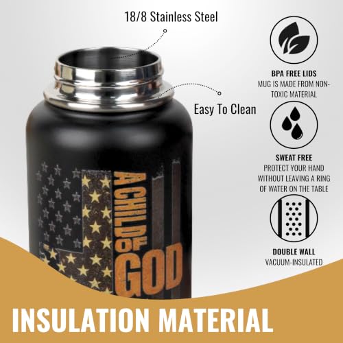 Christian Gifts for Men Stainless Steel Water Bottle 32 oz Religious Gifts - color: Christian