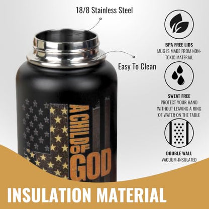 Christian Gifts for Men Stainless Steel Water Bottle 32 oz Religious Gifts - color: Christian