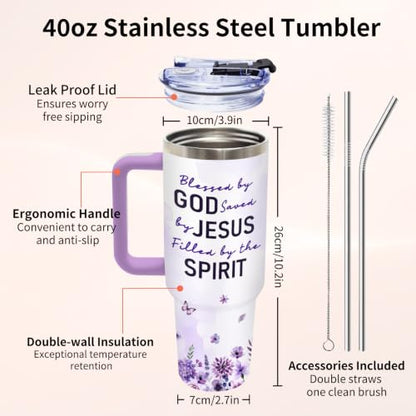 40 oz Faith Tumbler with Handle and Straw, Christian Gifts for Women Girls - color: God1