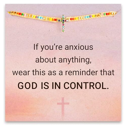 STORYJEWELLERY Christian Gifts for Women, Religious Confirmation and Baptism Gifts, Cross Bracelet for Women, Easter Gift, Encouragement Presents, Christian Jewelry - color: God is in control