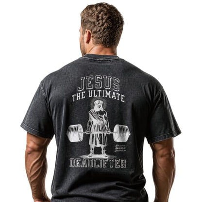Christian Deadlift Shirts for Men Women Oversized Acid Washed Graphic Tees Jesus Faith GymTee - color: Army Green, size: Small