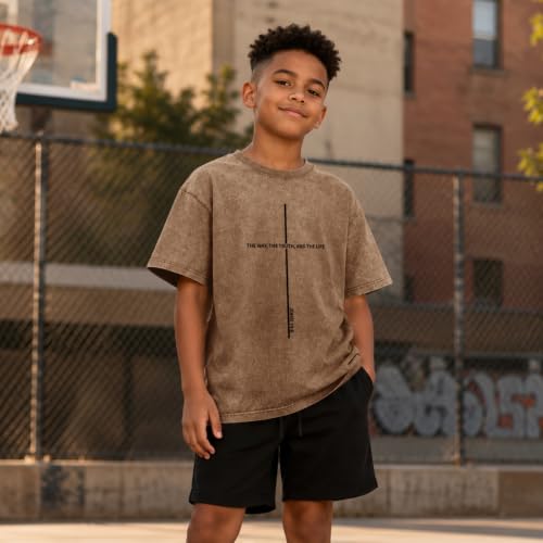 Boys Christian Shirts for Kids Jesus God Bible Verse Religious Faith T Shirt Youth Acid Wash Cross Graphic Tees Tops - color: Coffee, size: 7-8 Years