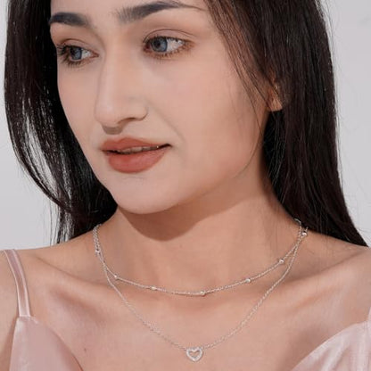 Layered Necklaces for Women | 14K Gold Plated Stackable Choker Necklace Set - Dainty Jewelry Gift - style: 2PCS-Silver heart layered necklaces