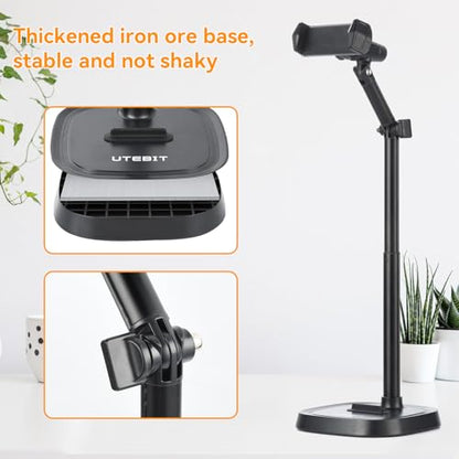 UTEBIT Phone Stand for Desk, 11.8''-17.7'' Adjustable Tablet Phone Holder
