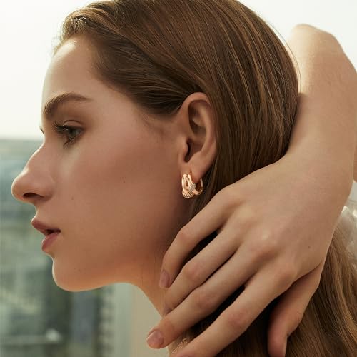 Huggie Hoop Earrings for Women Gold CZ Stud Earrings 14K Gold Filled Small Boho Huggie Earrings Hypoallergenic Piercing Hoops Jewelry - style: Split