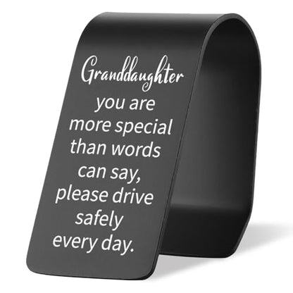 Vivopisew Granddaughter Car Visor Clip, Engraved Stainless Steel Drive Safe Gift From Grandparents, Family Love Safety Reminder Car Visor Clip, Granddaughter Driving Daily Protection Gift VVA355 - color: Black-Granddaughter Car Visor Clip