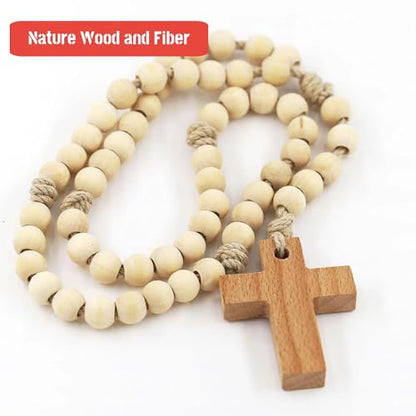 LYFOOHEART Handmade 100% Natural Wooden Rosary Beads Catholic Rosary for Pray Religious Rosary Decoration Gift for Mom, Girl, Grandmother… - size: Large Beads 0.48"
