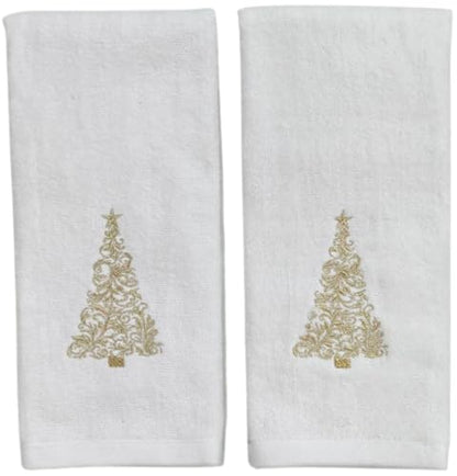 Christmas White Guest Hand Bathroom Towels, Elegant Gold XMas Tree, 16x26" - color: Gold Tree