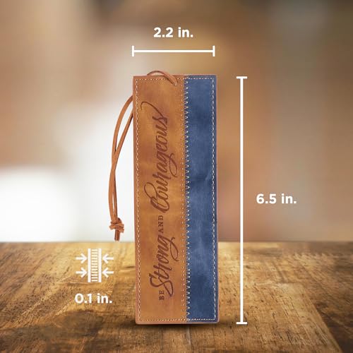 Christian Art Gifts Faux Leather Scripture Bookmark: Strong and Courageous - color: Brown/Navy - Be Strong