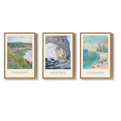3 Piece Large Framed Monet Landscape Wall Art for Living Room, 16x24 Inch - color: green gray 2, size: 16"W x 24"Hx3Pcs