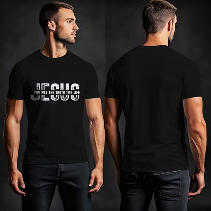 Christian Jesus Shirts for Men Inspirational Bible Verse Faith Graphic Tees - color: Black, size: X-Large