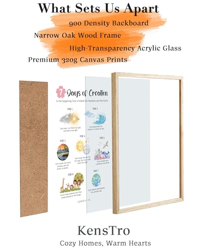 KensTro 12x16 Oak Framed 7 Days of Creation Christian Wall Art - color: 7 Days of Creation-Framed, size: 16"L x 12"W