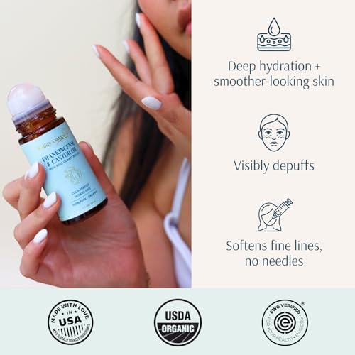 Holistic Goddess Frankincense Castor Oil Roll-On, Rose Quartz Roller, 1.7oz
